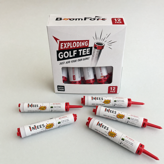 BoomFore exploding golf tee 12-pack box with tees